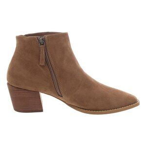 NIB LINEA PAOLO Windy Snip Vegan Suede Block Heel Bootie Brown 10